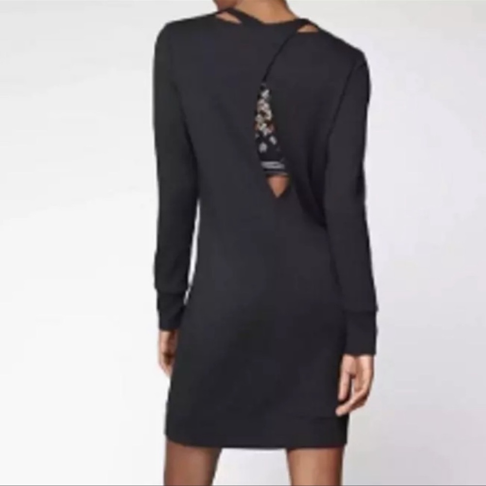 NWT ATHLETA L Black Nirvana Go To Dress Black Cutout Twist Back Long Sleeved